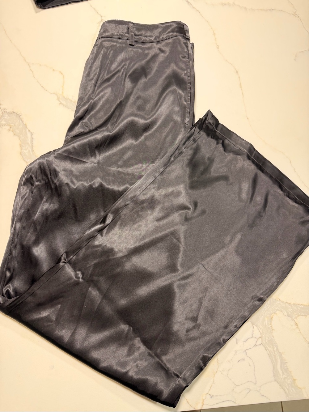 NWT Black Satin Wide Leg Trousers Pants Size L